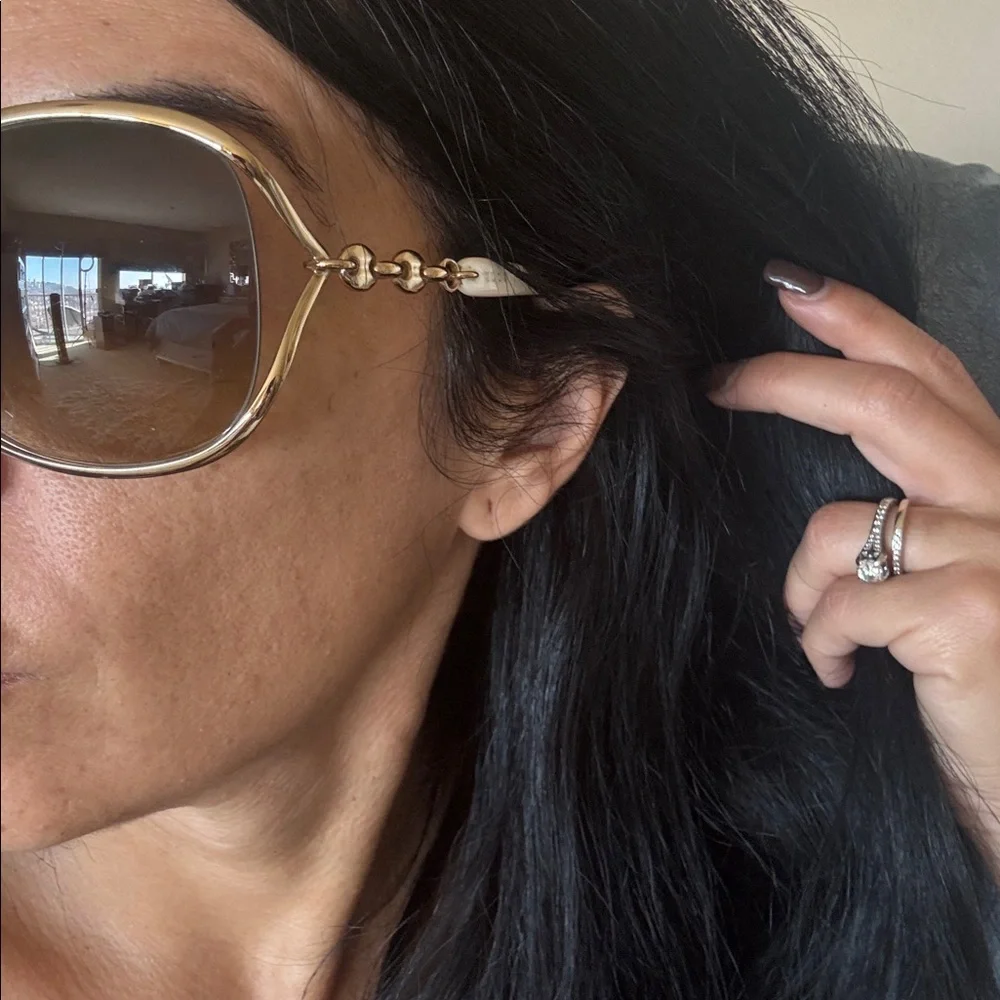 Gucci Gold and White Aviator Sunglasses